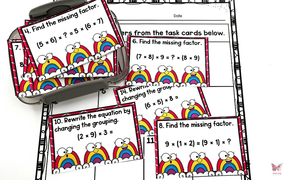 The associative property of multiplication for 3rd-grade task cards.