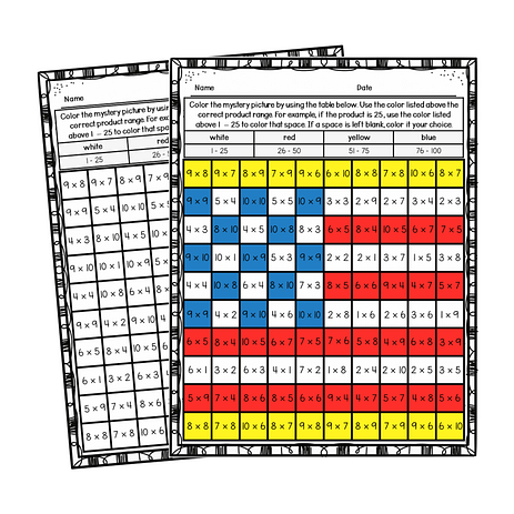 4th of July multiplication mystery pictures