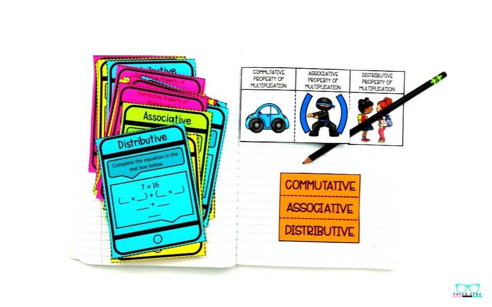 properties of multiplication task cards and interactive notebook