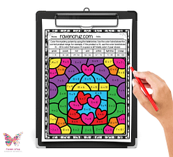 Valentine's day heart multiplication color by number