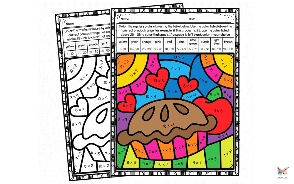 Thanksgiving color by number multiplication worksheet for 3rd-grade.